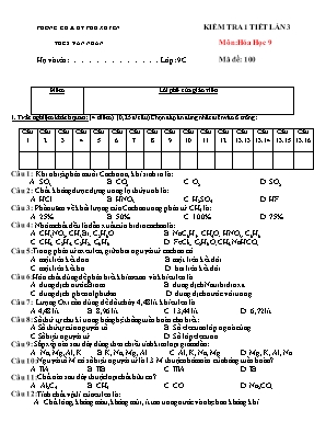 Đề kiểm tra 1 tiết môn Hóa học Lớp 9 lần 3 - Trường THCS Văn Nhân